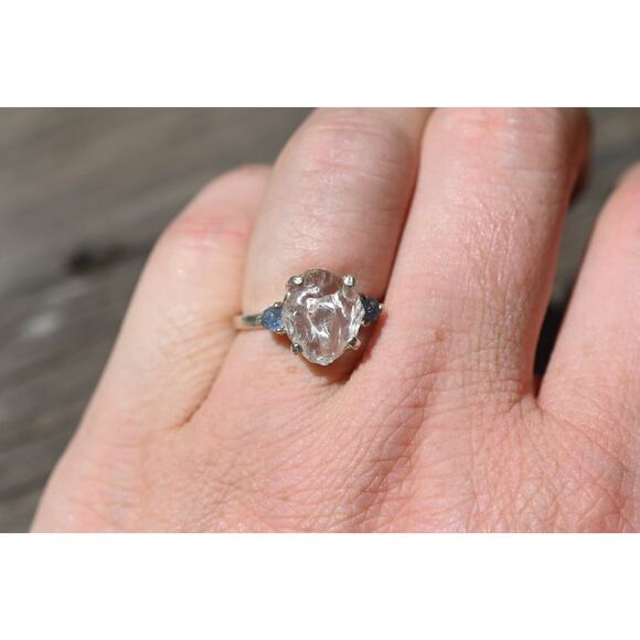 Montana sapphire and Lake county diamond ring sterling silver - Picture 1 of 5